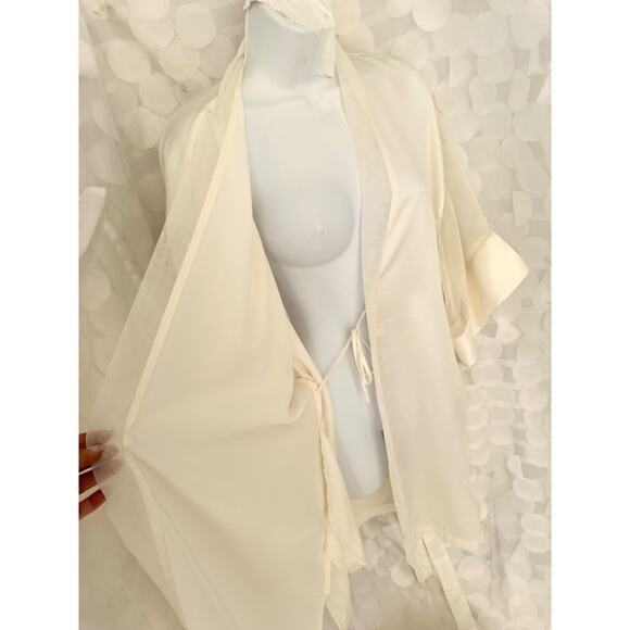 Vintage 80's Victorias Secret Ivory Satin Kimono Robe Sheer accents one size - Picture 4 of 9